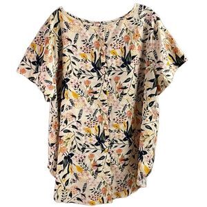 AVA & VIV Floral Button Up Short Sleeve Dress Blouse Size 1X Fall Colors